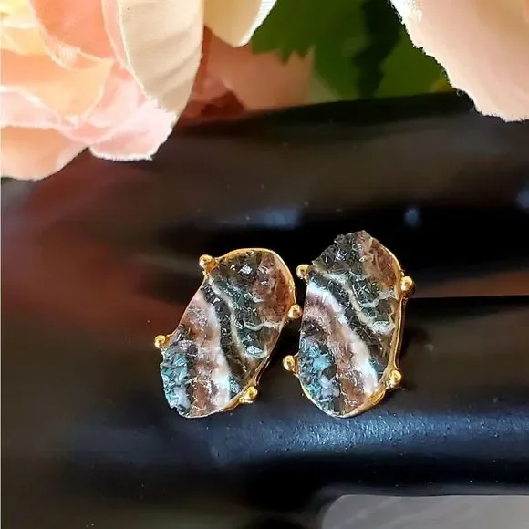 tiny Marble Druzy Stud Earrings - Picture 1 of 9